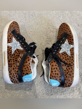 Golden Goose GGDB Mid Star Animal Print Calf Hair Sneakers, Women’s Size 7